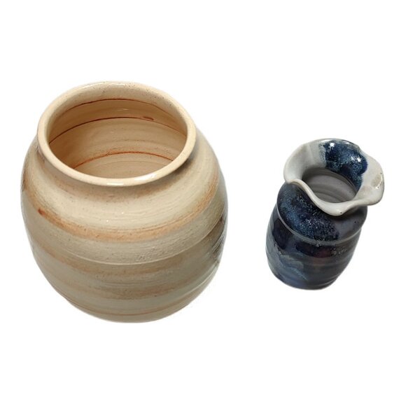 Buie Pottery Vase & Round Vase Signed Rex, Handmade with Glazed Finish, Lot of 2 - Picture 2 of 9